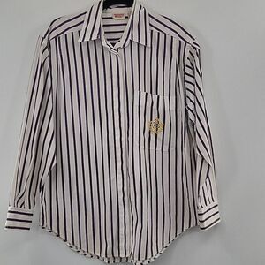 3 For$20 Huntington Ridge Vintage White button down w/ Purple stripes size S